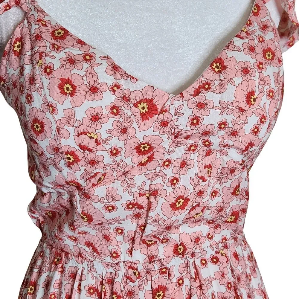 As U Wish Pink Floral High-Low Tie-Back Flutter Sleeve Dress Junior's Small NWT